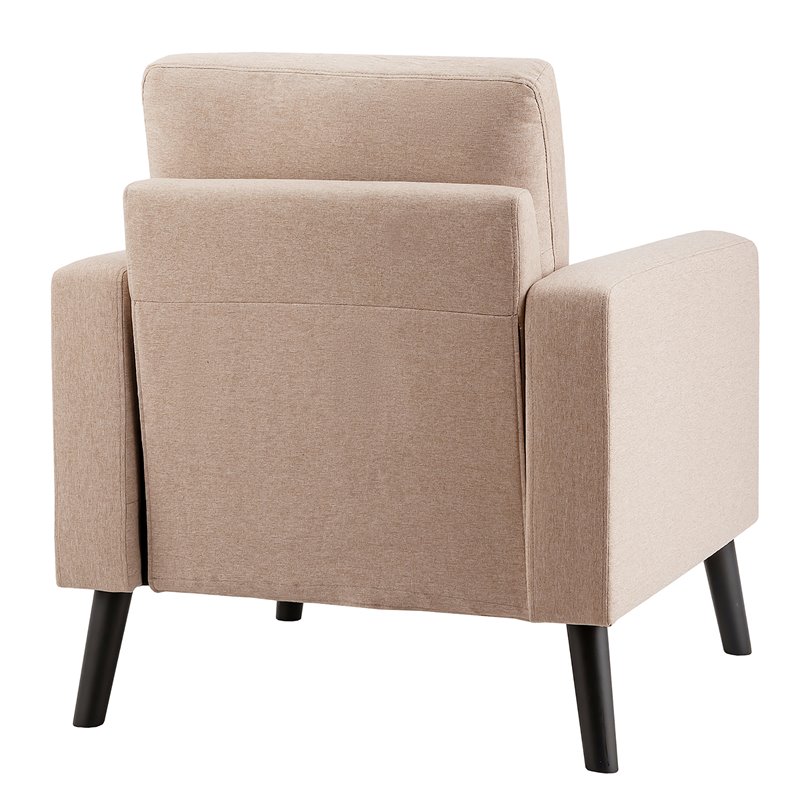 Pemberly Row Contemporary Fabric Accent Chair with Rubber Wood Legs in Beige