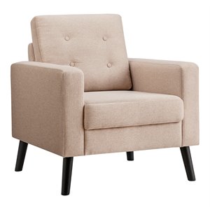 Pemberly Row Contemporary Fabric Accent Chair with Rubber Wood Legs in Beige