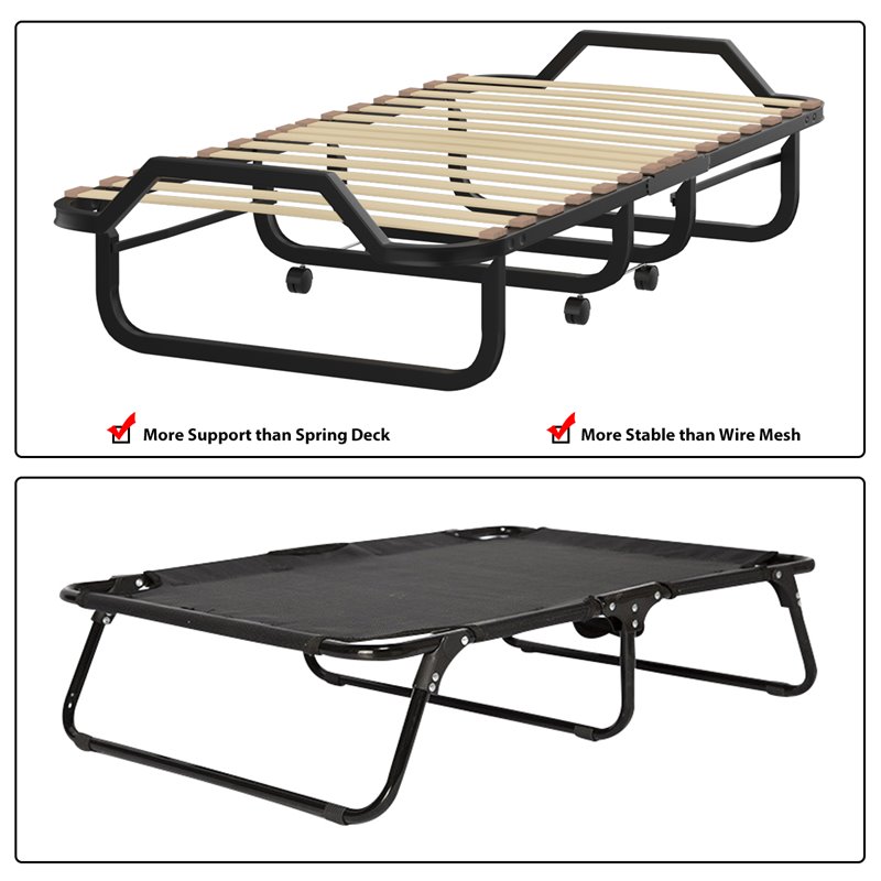 Pemberly Row Sturdy Metal Frame & Foam Mattress Rollaway Guest Folding Bed-Black