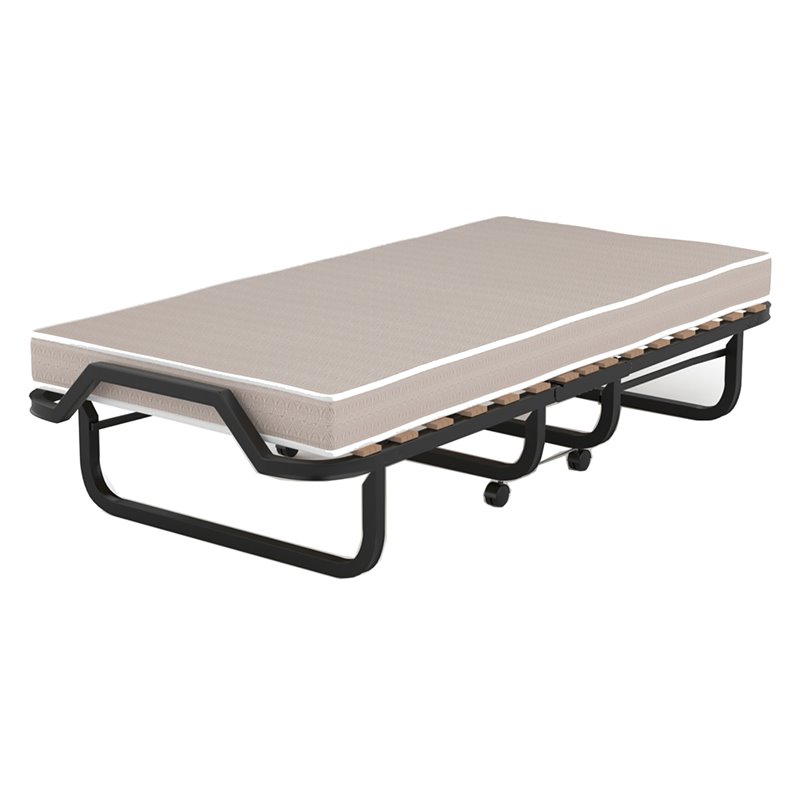 Pemberly Row Sturdy Metal Frame & Foam Mattress Rollaway Guest Folding Bed-Black