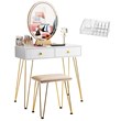 Pemberly Row Vanity Makeup Dressing Table with Mirror Touch Switch in White