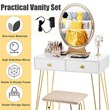Pemberly Row Vanity Makeup Dressing Table with Mirror Touch Switch in White