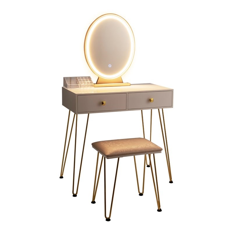 Pemberly Row Vanity Makeup Dressing Table with Mirror Touch Switch in White