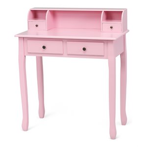 Pemberly Row MDF and Candlenut Dressing Table with 4 Drawers in Pink