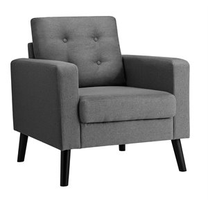 Pemberly Row Contemporary Fabric Accent Chair with Rubber Wood Legs in Gray