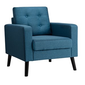 Pemberly Row Contemporary Fabric Accent Chair with Rubber Wood Legs in Blue