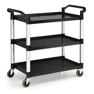 Pemberly Row 3-Shelf Aluminum Utility Service Cart with Casters in Black