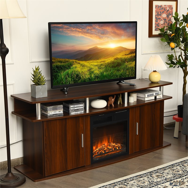 Pemberly Row Entertainment Center for TV's up to 70'' w/ 2 Cabinets Walnut