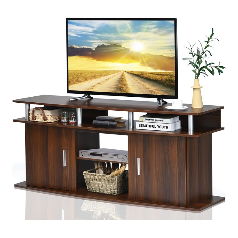 Pemberly Row Entertainment Center for TV's up to 70'' w/ 2 Cabinets Walnut