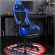Pemberly Row PVC and Sponge Massage Gaming Chair with Footrest in Blue