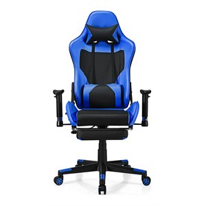 Pemberly Row PVC and Sponge Massage Gaming Chair with Footrest in Blue