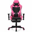 Pemberly Row PVC and Sponge Massage Gaming Chair with Footrest in Pink