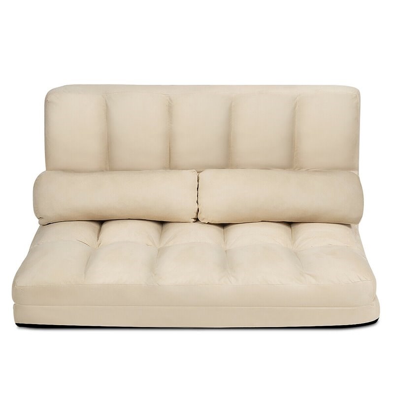 Pemberly Row 6-Position Adjustable Lounge Couch Foldable Floor Sofa Bed in Beige