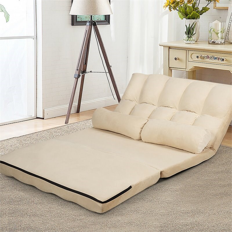 Pemberly Row 6-Position Adjustable Lounge Couch Foldable Floor Sofa Bed in Beige