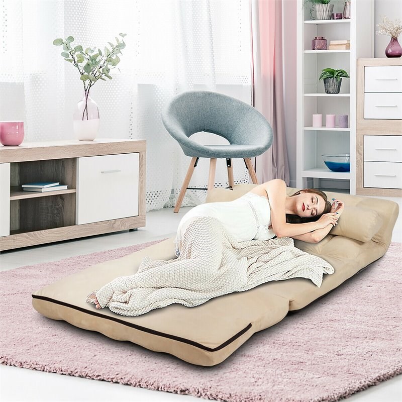 Pemberly Row 6-Position Adjustable Lounge Couch Foldable Floor Sofa Bed in Beige