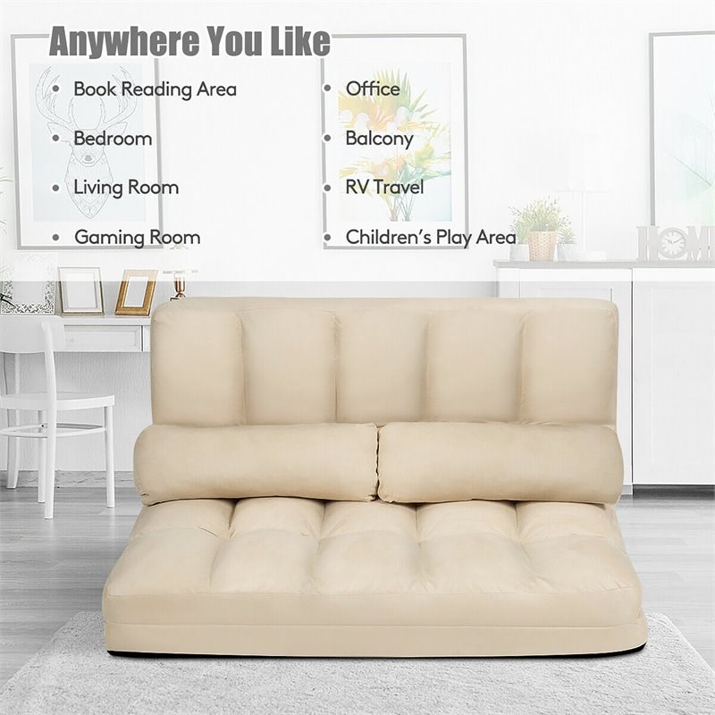 Pemberly Row 6-Position Adjustable Lounge Couch Foldable Floor Sofa Bed in Beige