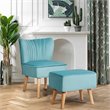 Pemberly Row Thick Padded Velvet Tufted Leisure Chair and Ottoman Set in Green