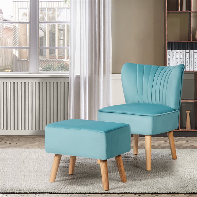 Pemberly Row Thick Padded Velvet Tufted Leisure Chair and Ottoman Set in Green