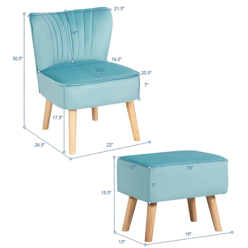 Pemberly Row Thick Padded Velvet Tufted Leisure Chair and Ottoman Set in Green