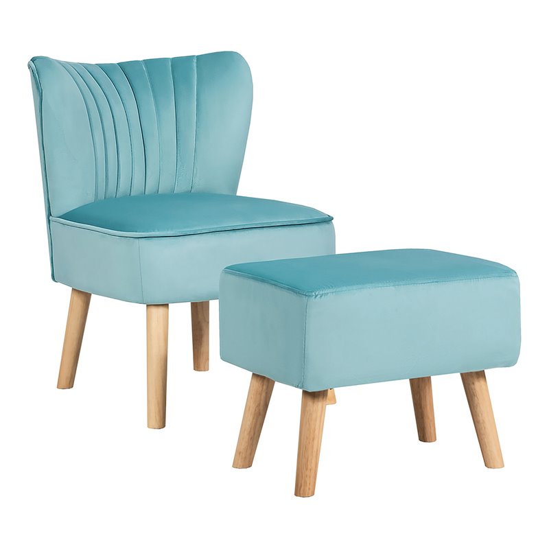 Pemberly Row Thick Padded Velvet Tufted Leisure Chair and Ottoman Set in Green