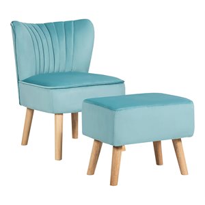 Pemberly Row Thick Padded Velvet Tufted Leisure Chair and Ottoman Set in Green