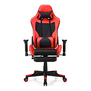 Pemberly Row PVC and Sponge Massage Gaming Chair with Footrest in Red