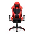 Pemberly Row PVC and Sponge Massage Gaming Chair with Footrest in Red