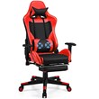 Pemberly Row PVC and Sponge Massage Gaming Chair with Footrest in Red