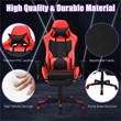 Pemberly Row PVC and Sponge Massage Gaming Chair with Footrest in Red