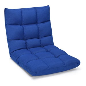 Pemberly Row Cotton Adjustable 14-Position Floor Gaming Sofa Chair in Blue