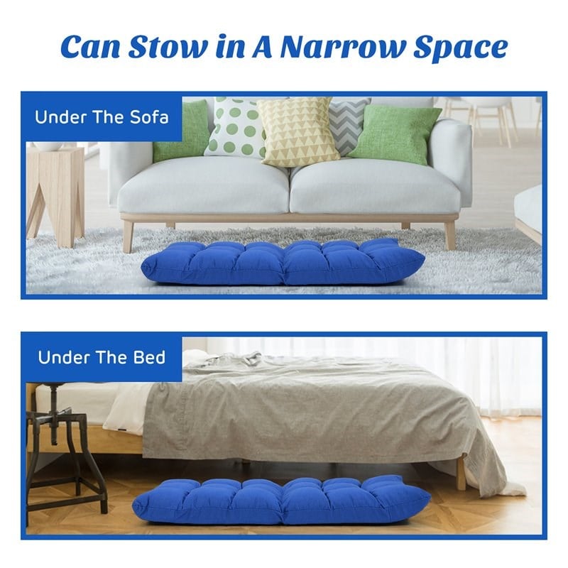 Pemberly Row Cotton Adjustable 14-Position Floor Gaming Sofa Chair in Blue