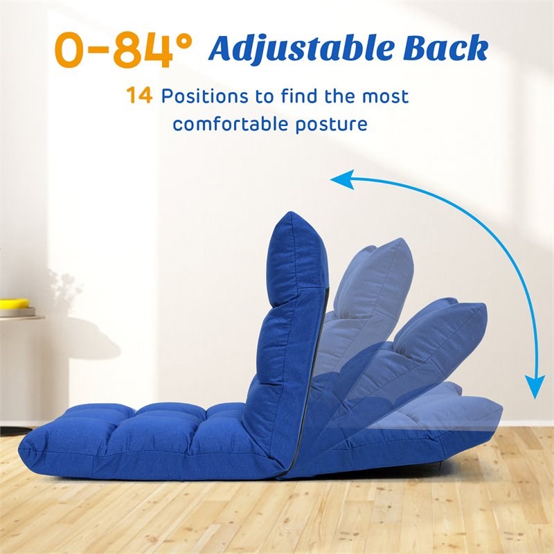 Pemberly Row Cotton Adjustable 14-Position Floor Gaming Sofa Chair in Blue