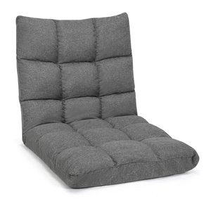 Pemberly Row Cotton Adjustable 14-Position Floor Gaming Sofa Chair in Gray