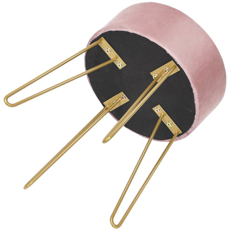 Pemberly Row 18'' Round Velvet Ottoman/Footrest Stool/Dressing Chair in Pink