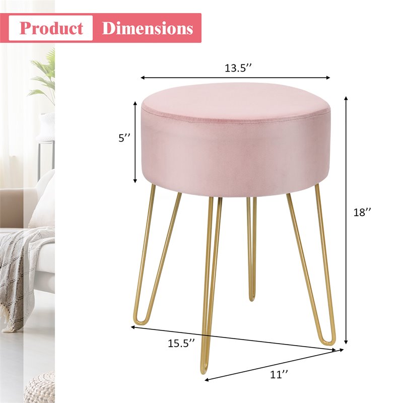 Pemberly Row 18'' Round Velvet Ottoman/Footrest Stool/Dressing Chair in Pink