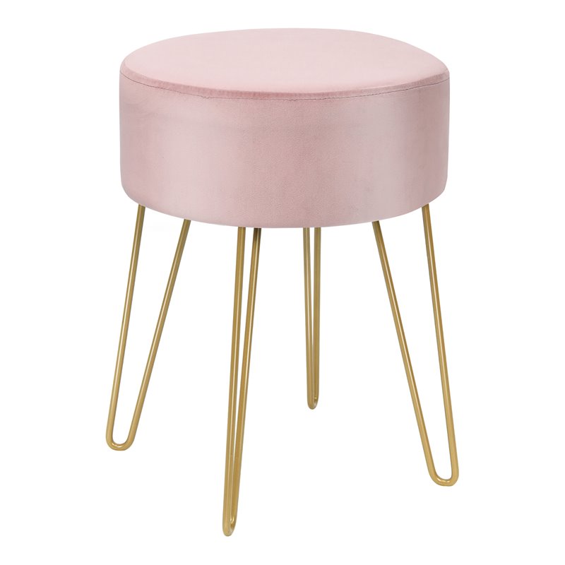 Pemberly Row 18'' Round Velvet Ottoman/Footrest Stool/Dressing Chair in Pink