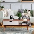 Pemberly Row Wood Coffee Table with Drawer & Storage Shelf in Walnut