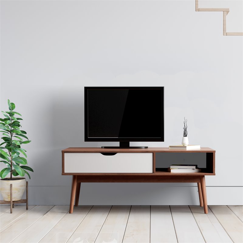 Pemberly Row Wood Coffee Table with Drawer & Storage Shelf in Walnut