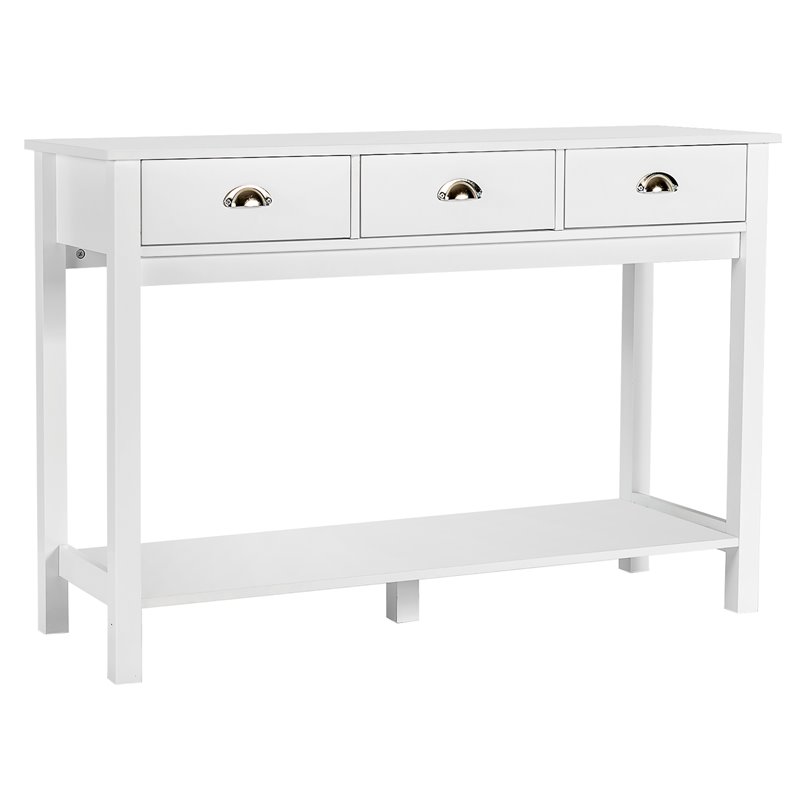 Pemberly Row Entryway Sofa Side Console Table w/ 3 Drawers Bottom Shelf in White