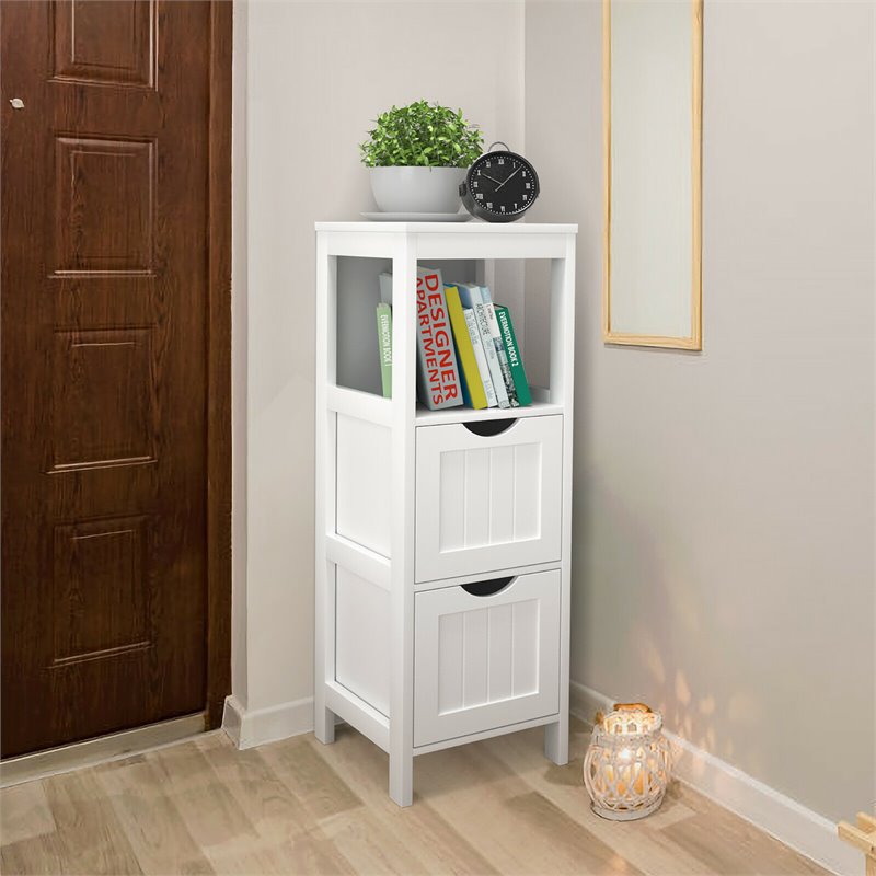 Pemberly Row Floor Cabinet Multifunction Bathroom Storage Organizer Rack - White