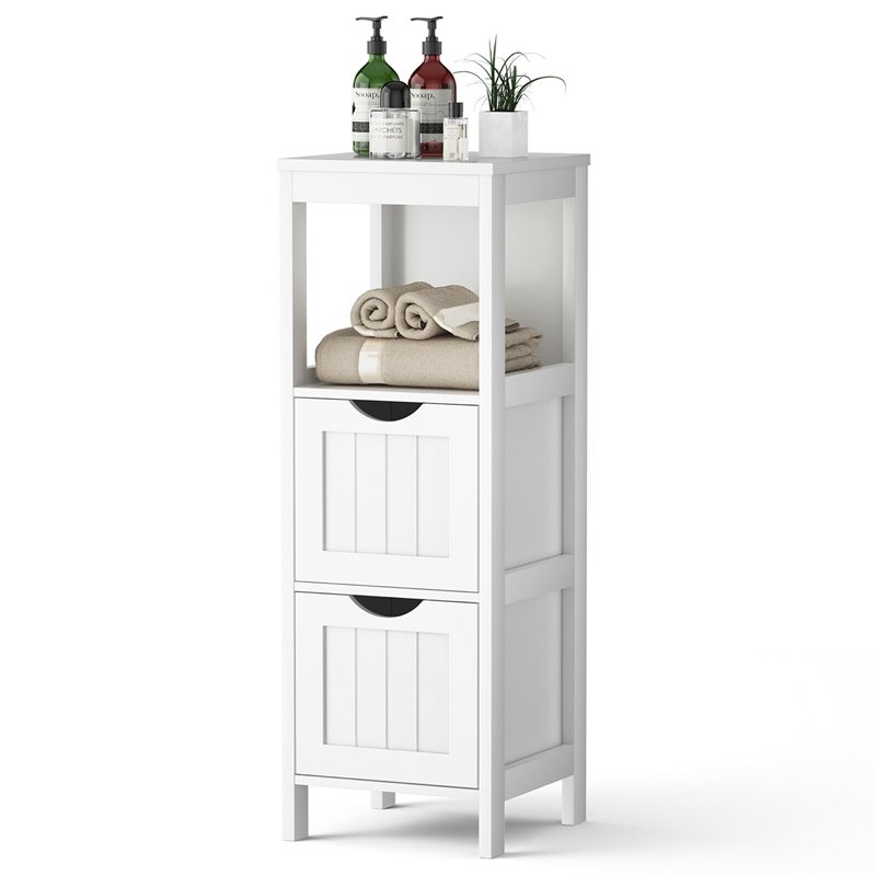 Pemberly Row Floor Cabinet Multifunction Bathroom Storage Organizer Rack - White