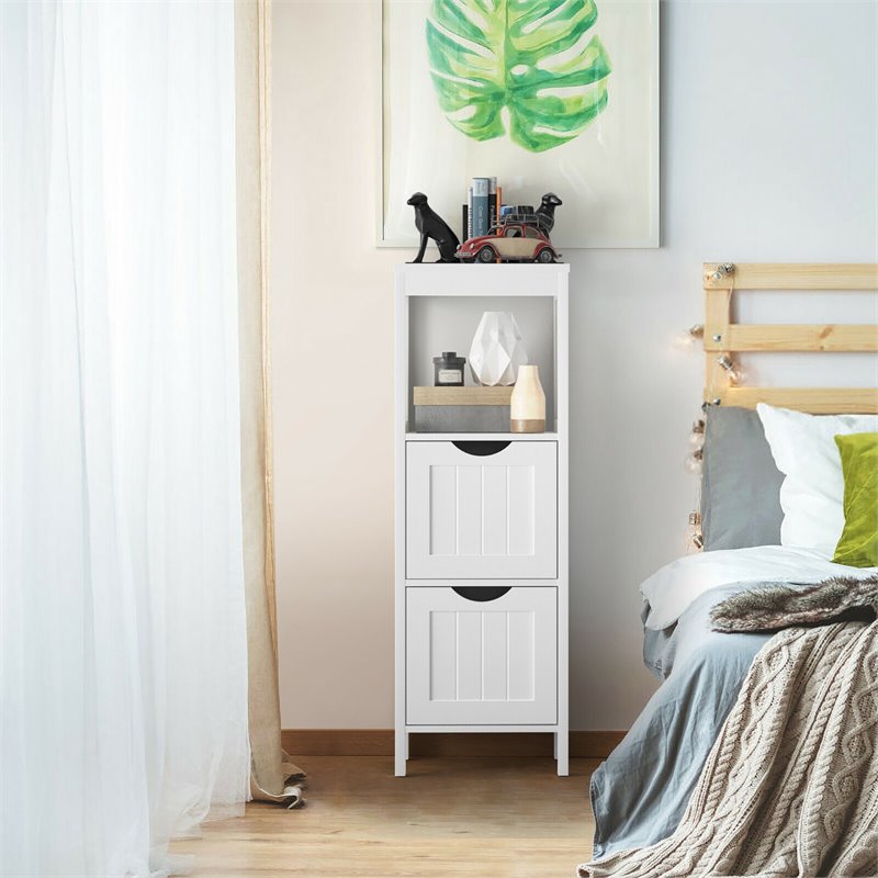 Pemberly Row Floor Cabinet Multifunction Bathroom Storage Organizer Rack - White