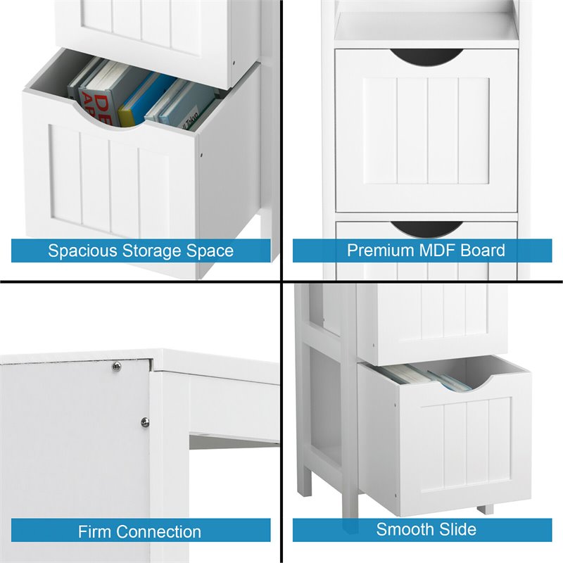 Pemberly Row Floor Cabinet Multifunction Bathroom Storage Organizer Rack - White