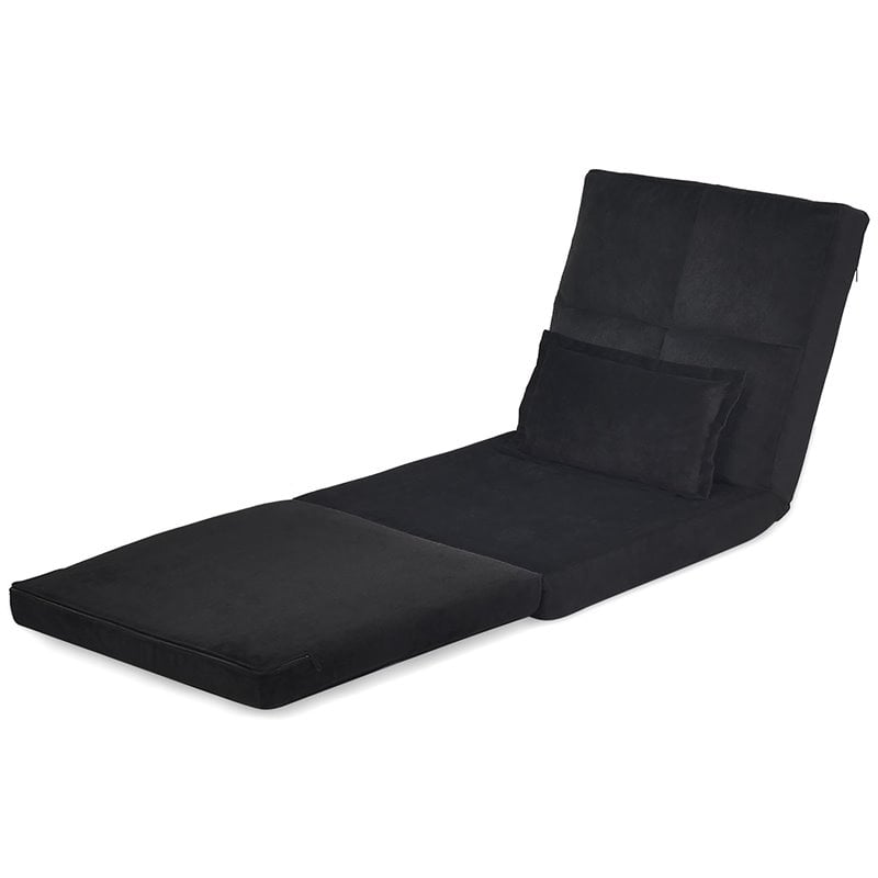 Pemberly Row Sponge & Fabric Adjustable 6-positon Floor Folding Lounger in Black