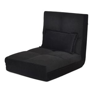 Pemberly Row Sponge & Fabric Adjustable 6-positon Floor Folding Lounger in Black