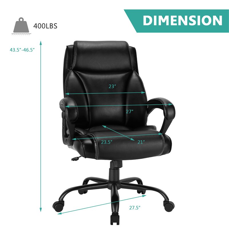 Pemberly Row PU and PVC Adjustable High Back 400 lbs Office Chair in Black