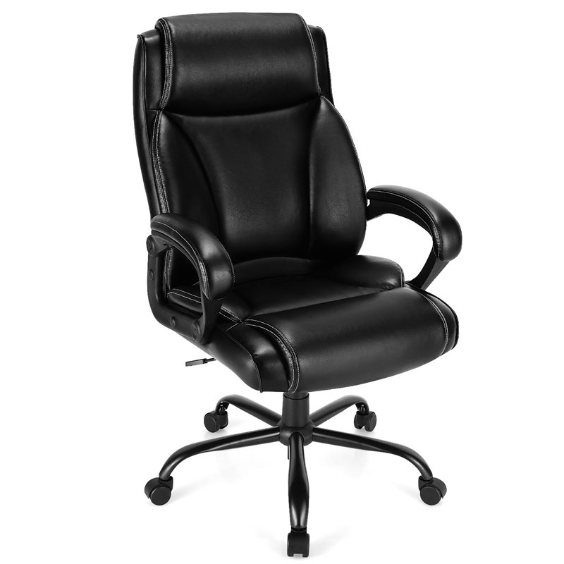 Pemberly Row PU and PVC Adjustable High Back 400 lbs Office Chair in Black