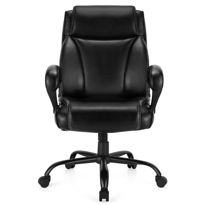 Pemberly Row PU and PVC Adjustable High Back 400 lbs Office Chair in Black