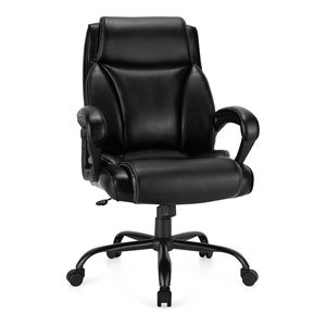 Pemberly Row PU and PVC Adjustable High Back 400 lbs Office Chair in Black