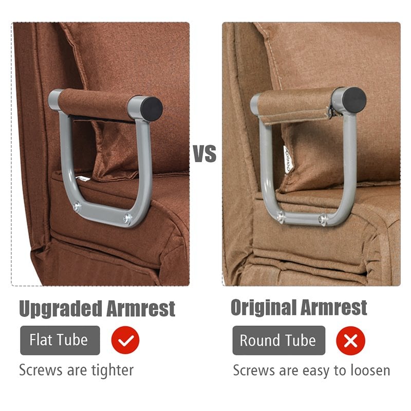 Pemberly Row Sponge Folding 5-position Convertible Sleeper Bed w/ Pillow-Coffee